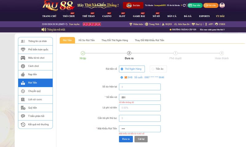 Hướng dẫn rút tiền Mu88 từ A đến Z